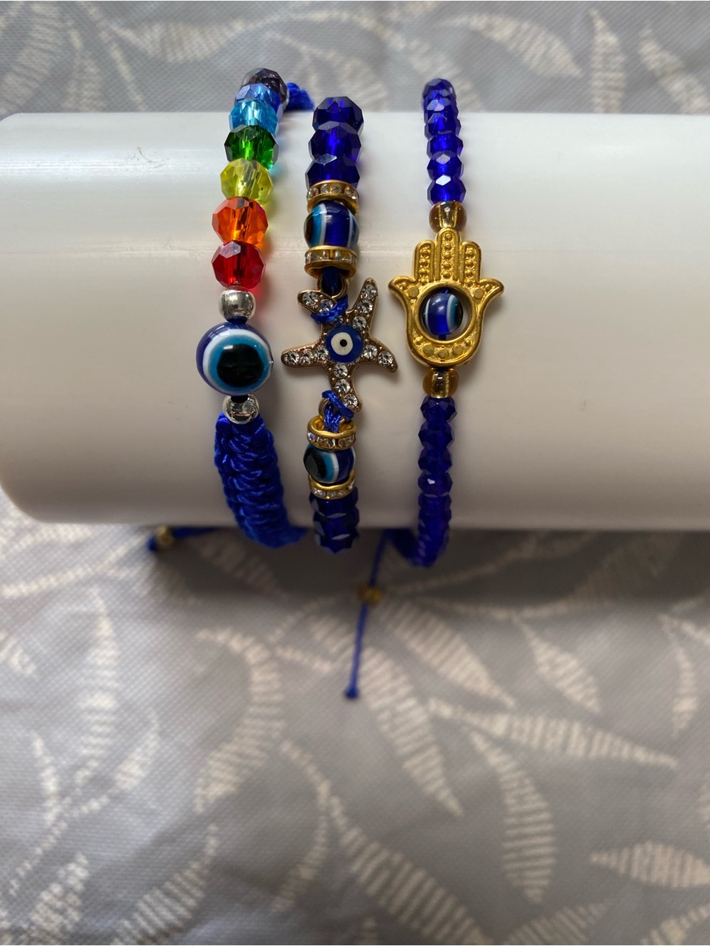 Blue Evil Eye & Hamsa Beaded Bracelet Set
